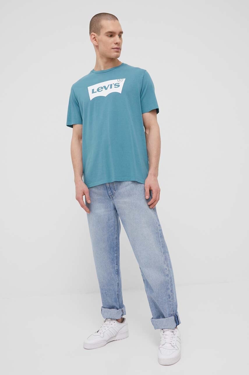 Levi's tricou din bumbac culoarea verde, cu imprimeu