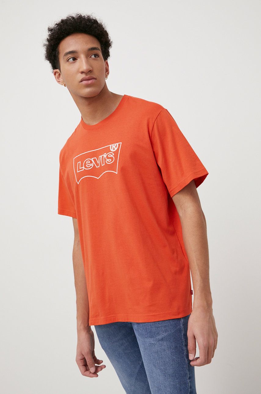 Levně Bavlněné tričko Levi's oranžová barva, s potiskem