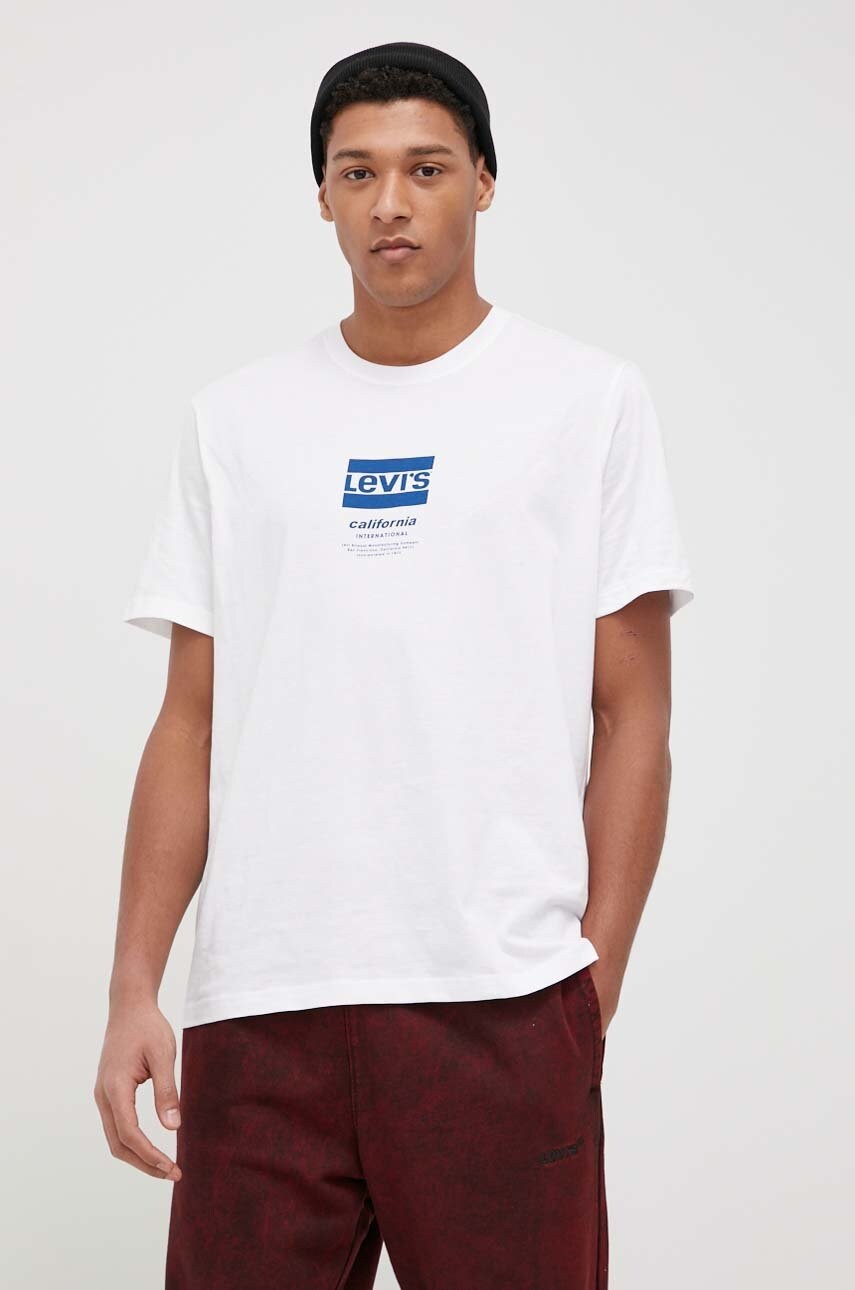 Levi's tricou din bumbac culoarea alb, neted