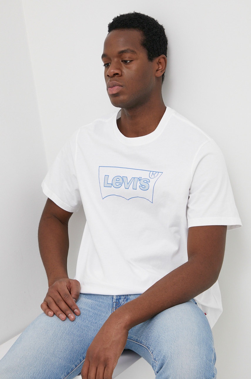 

Памучна тениска Levi's в бяло с принт, Бял