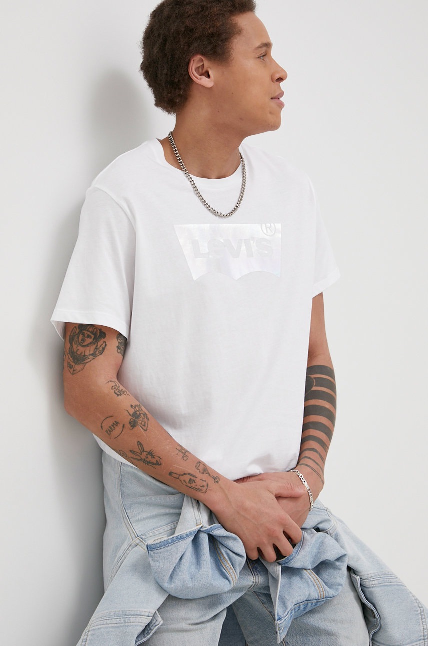 

Памучна тениска Levi's в бяло с принт, Бял