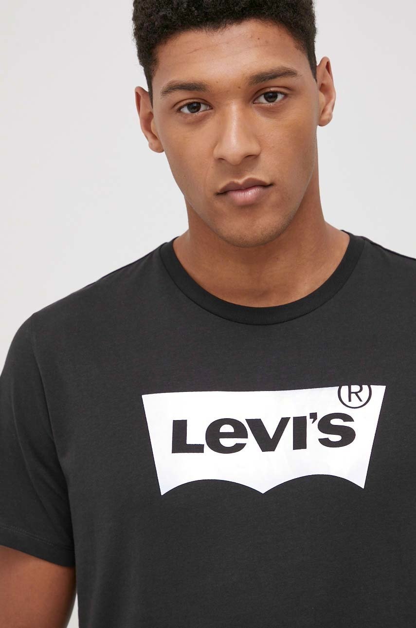 Levi's tricou din bumbac culoarea negru, neted