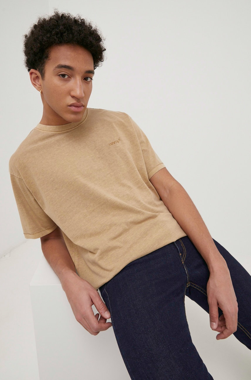 Levi's tricou din bumbac culoarea bej, neted