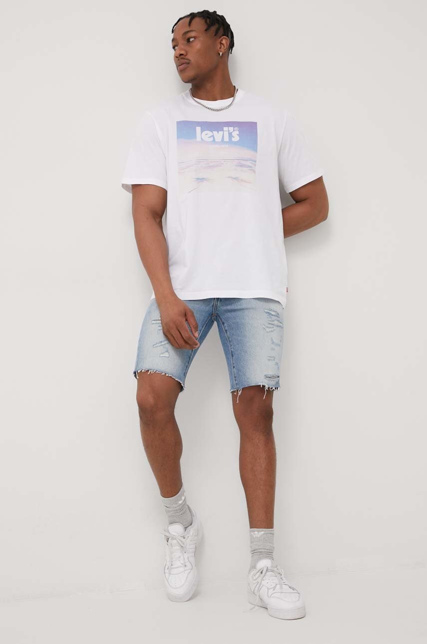 

Памучна тениска Levi's в бяло с принт, Бял