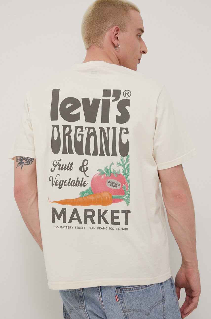 

Памучна тениска Levi' в бежово с принт, Бежов