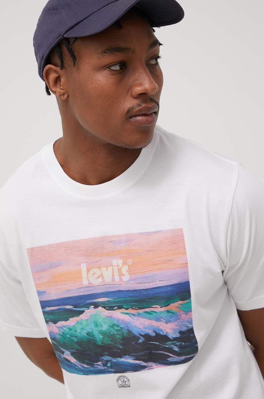 

Памучна тениска Levi' в бяло с принт, Бял
