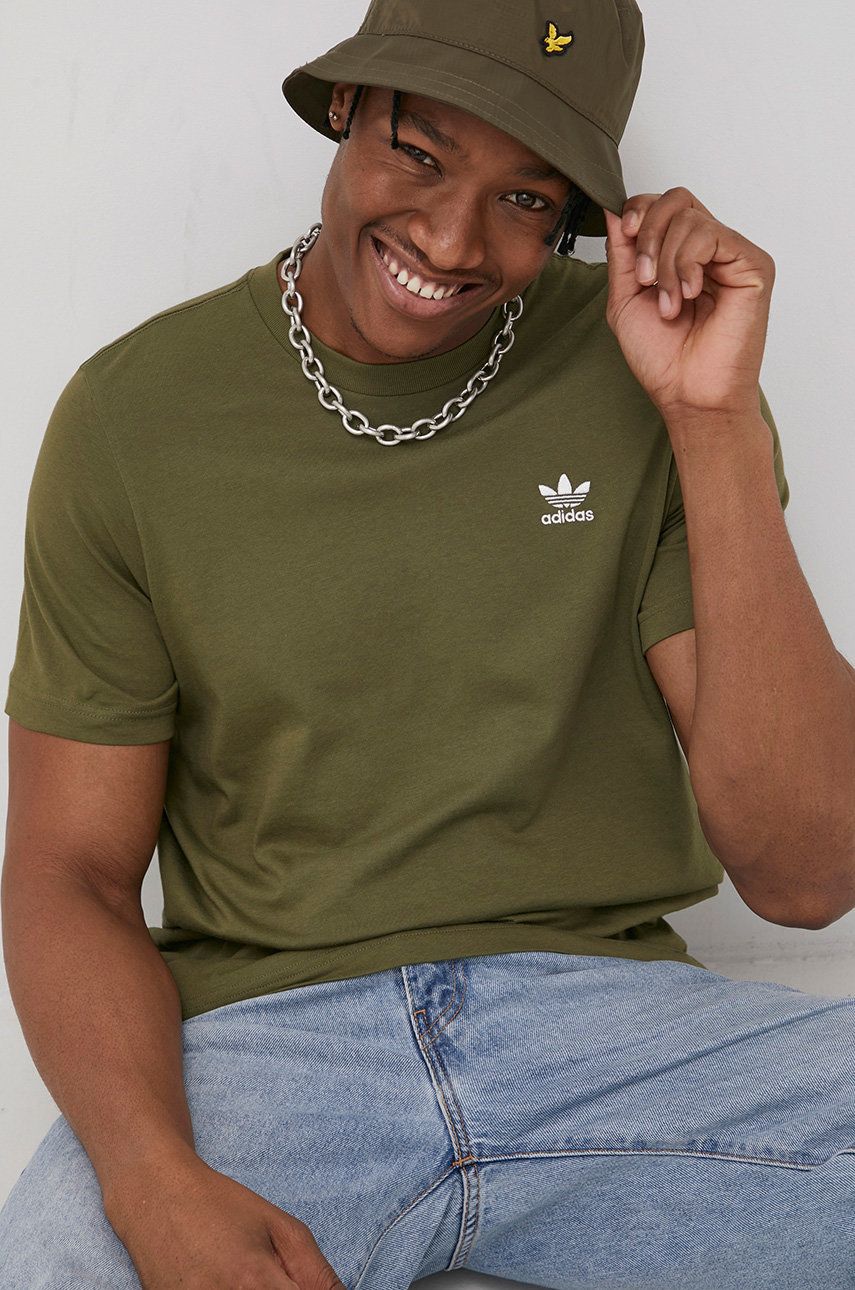 Adidas Originals T-shirt bawełniany H65673 kolor zielony gładki