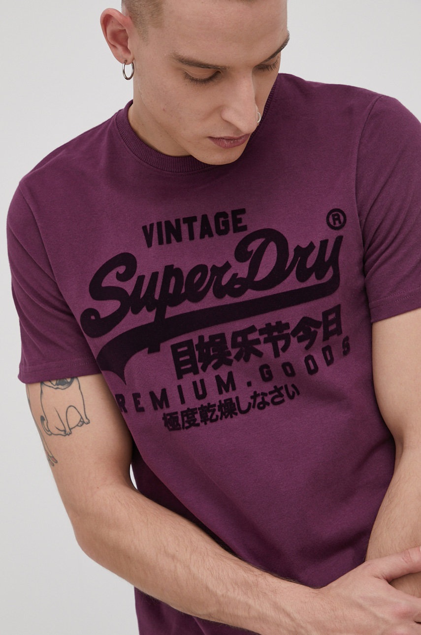 

Памучна тениска Superdry в лилаво с принт, Виолетов