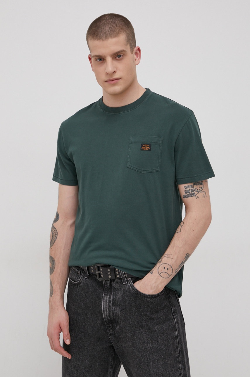 

Бавовняна футболка Superdry колір зелений однотонний