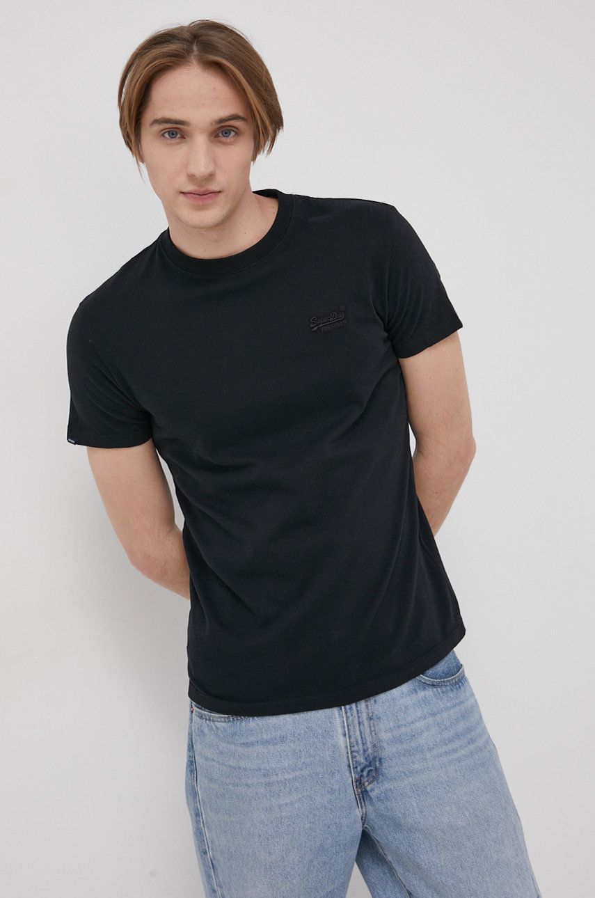 Bavlněné tričko Superdry černá barva, hladké - černá -  100% Bavlna
