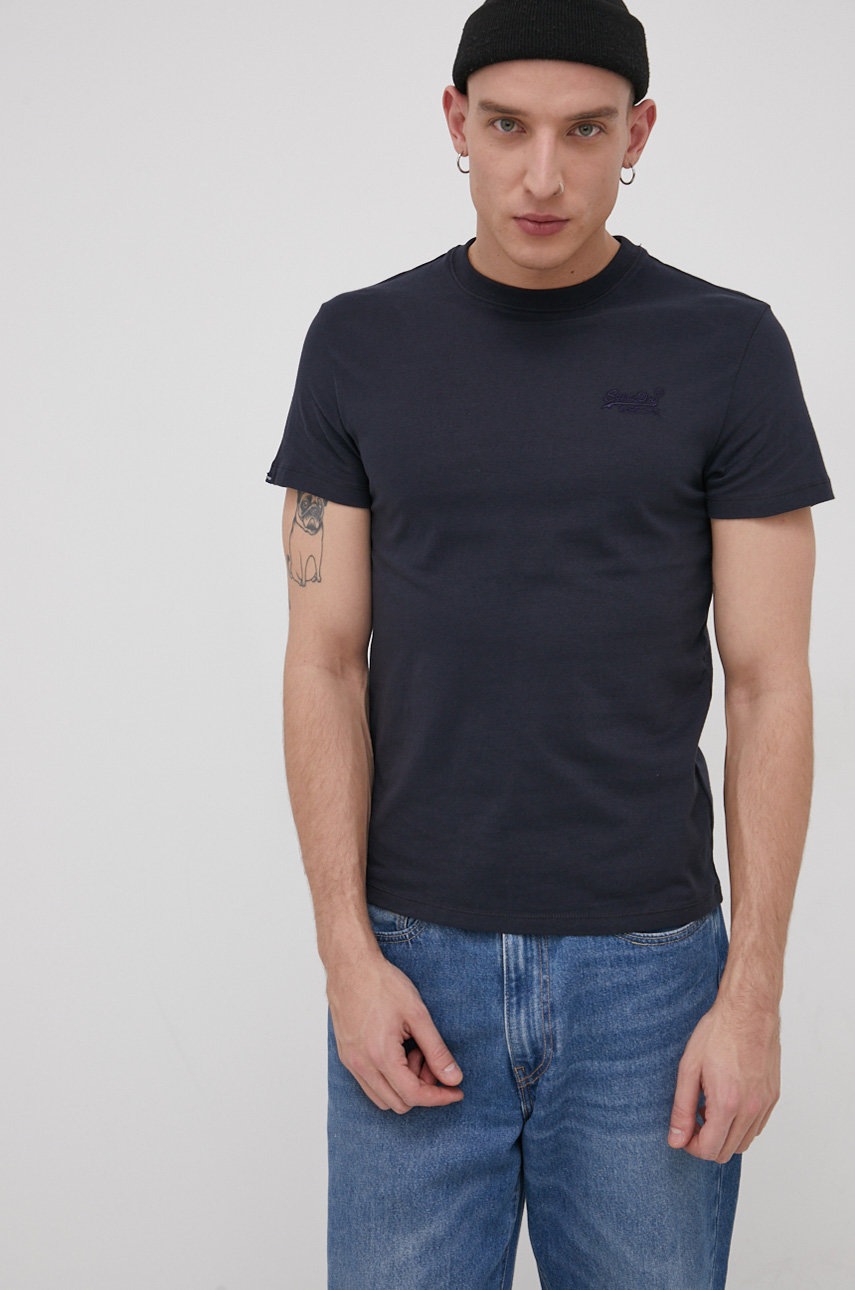 

Бавовняна футболка Superdry колір синій однотонний