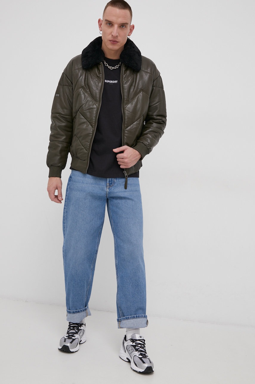 

Бавовняна футболка Superdry колір чорний з аплікацією