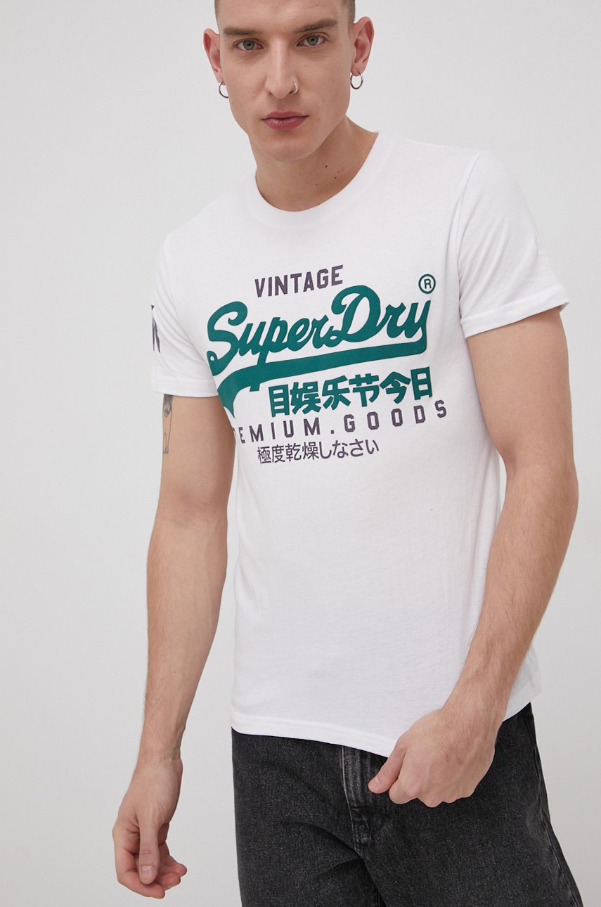 

Памучна тениска Superdry в бяло с принт, Бял