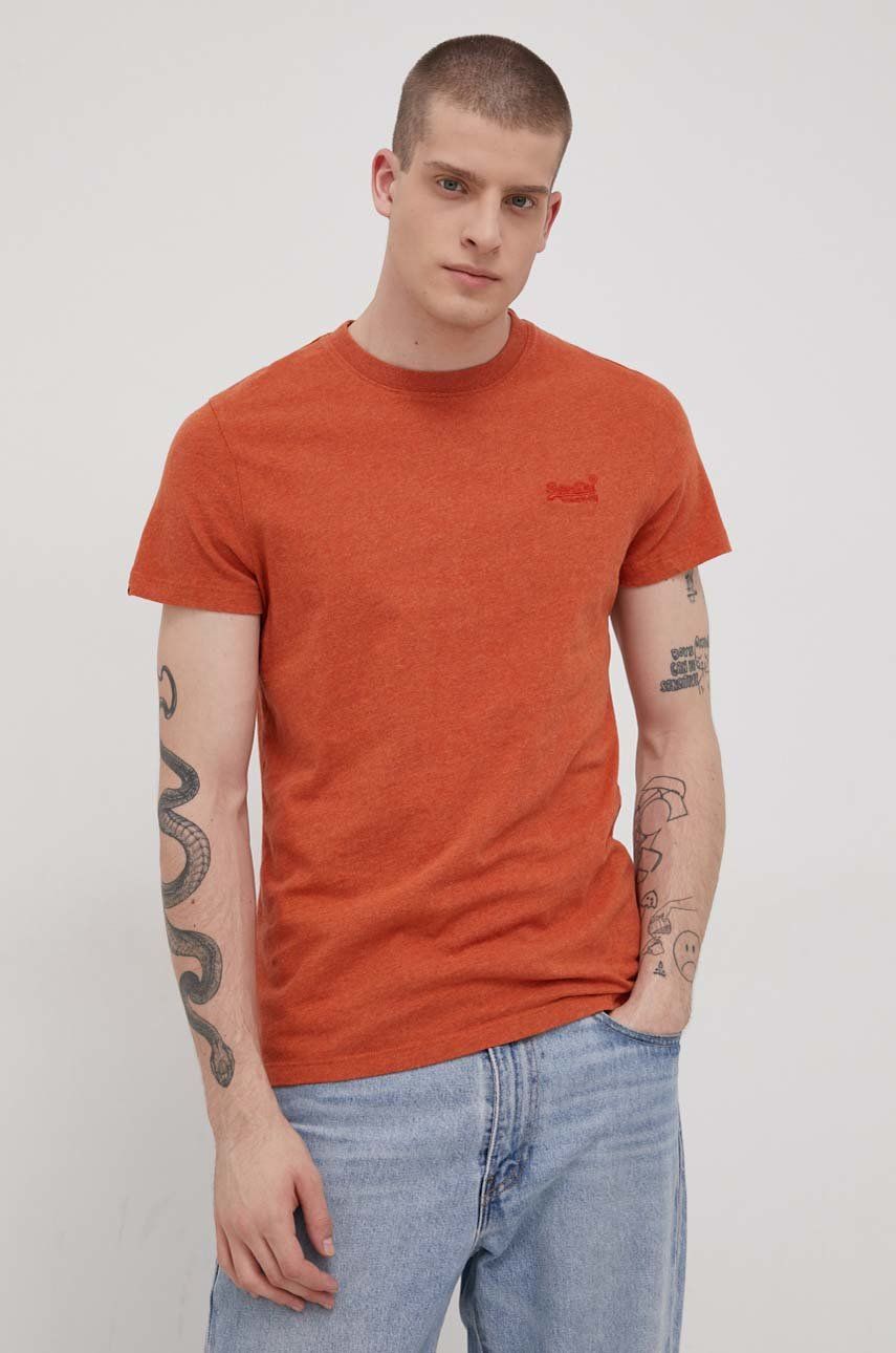Superdry Tricou din bumbac culoarea portocaliu, material neted answear imagine noua