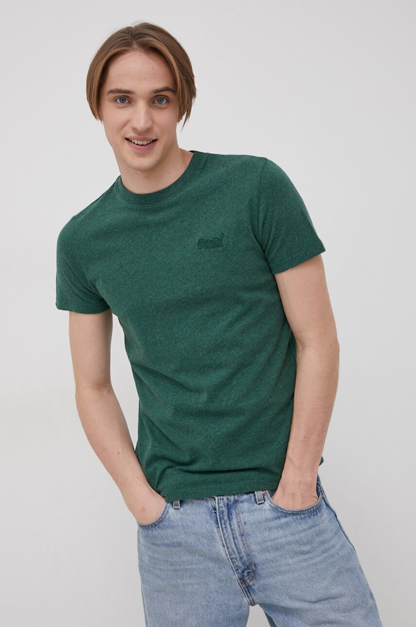 Superdry Tricou din bumbac culoarea verde, material neted