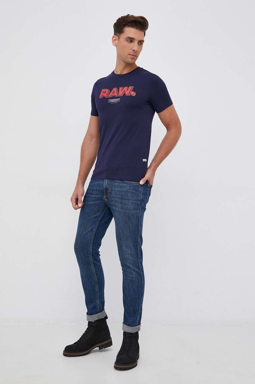 

Бавовняна футболка G-Star Raw колір синій з принтом