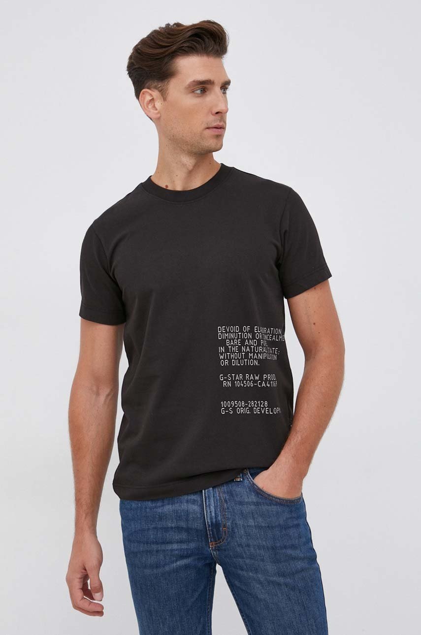 

Памучна тениска G-Star Raw в черно с принт, Черен