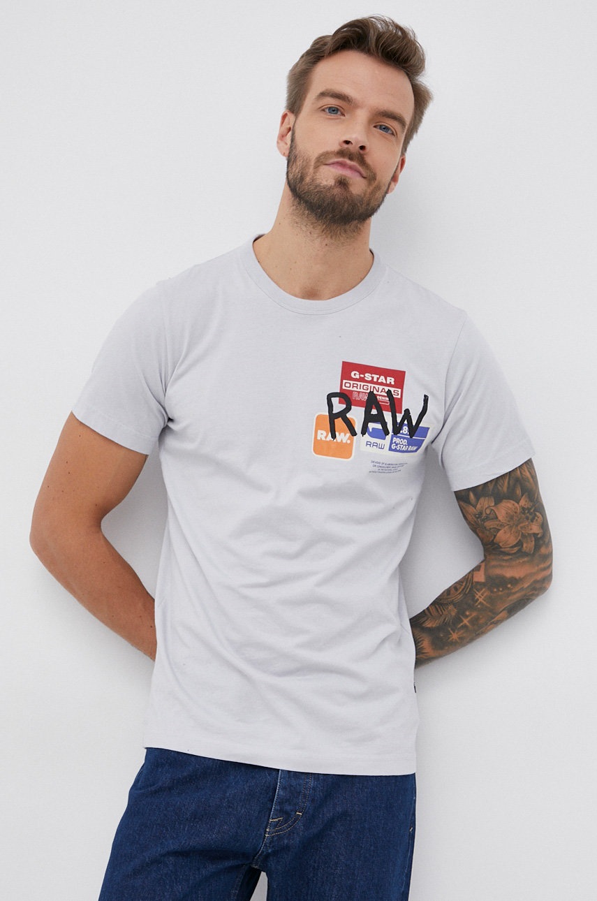 

Памучна тениска G-Star Raw в сиво с принт, Сив