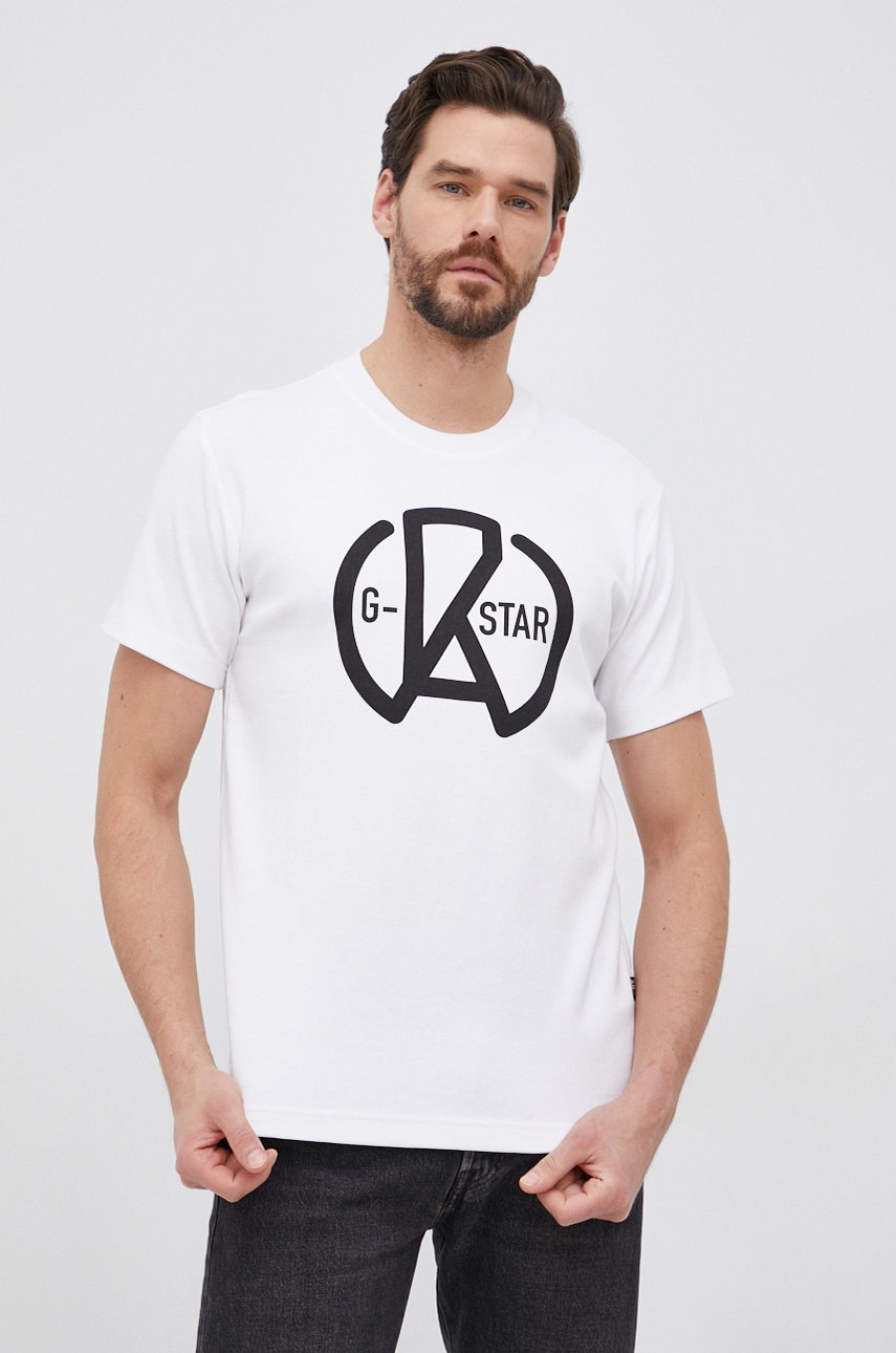 

Памучна тениска G-Star Raw в бяло с принт, Бял