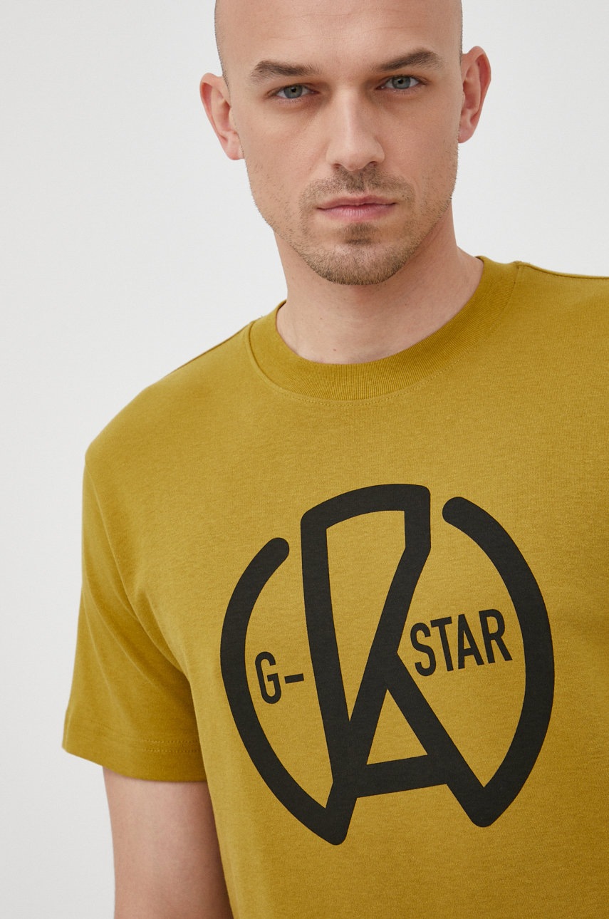 

Памучна тениска G-Star Raw в жълто с принт, Зелен