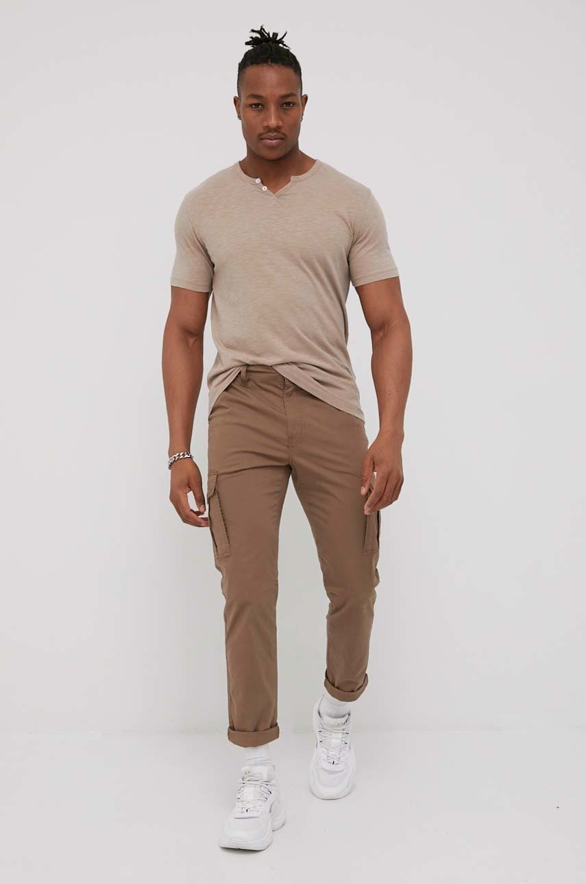 

Хлопковая футболка Produkt by Jack & Jones цвет бежевый однотонный