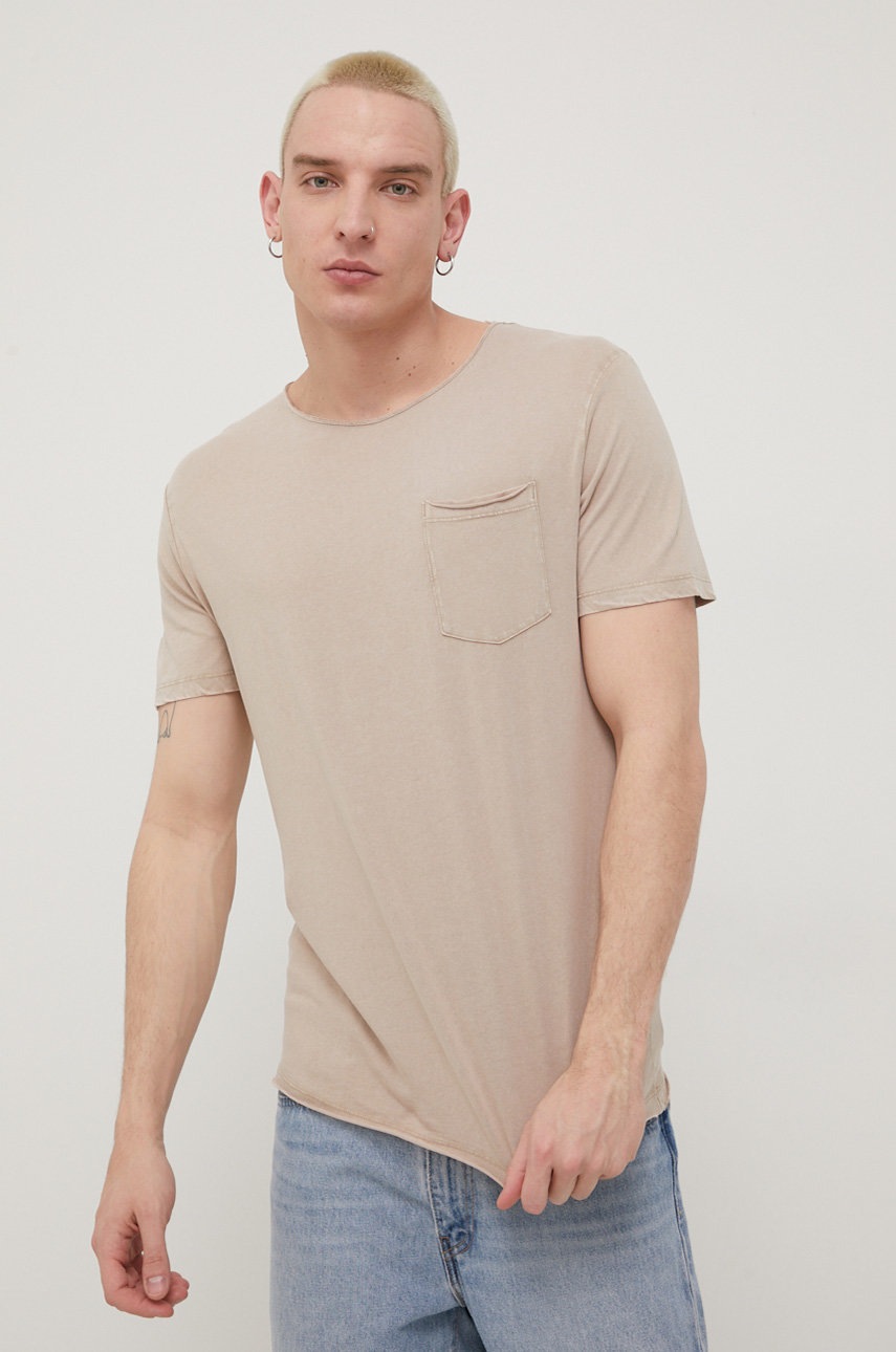 Produkt by Jack & Jones tricou din bumbac culoarea bej, neted