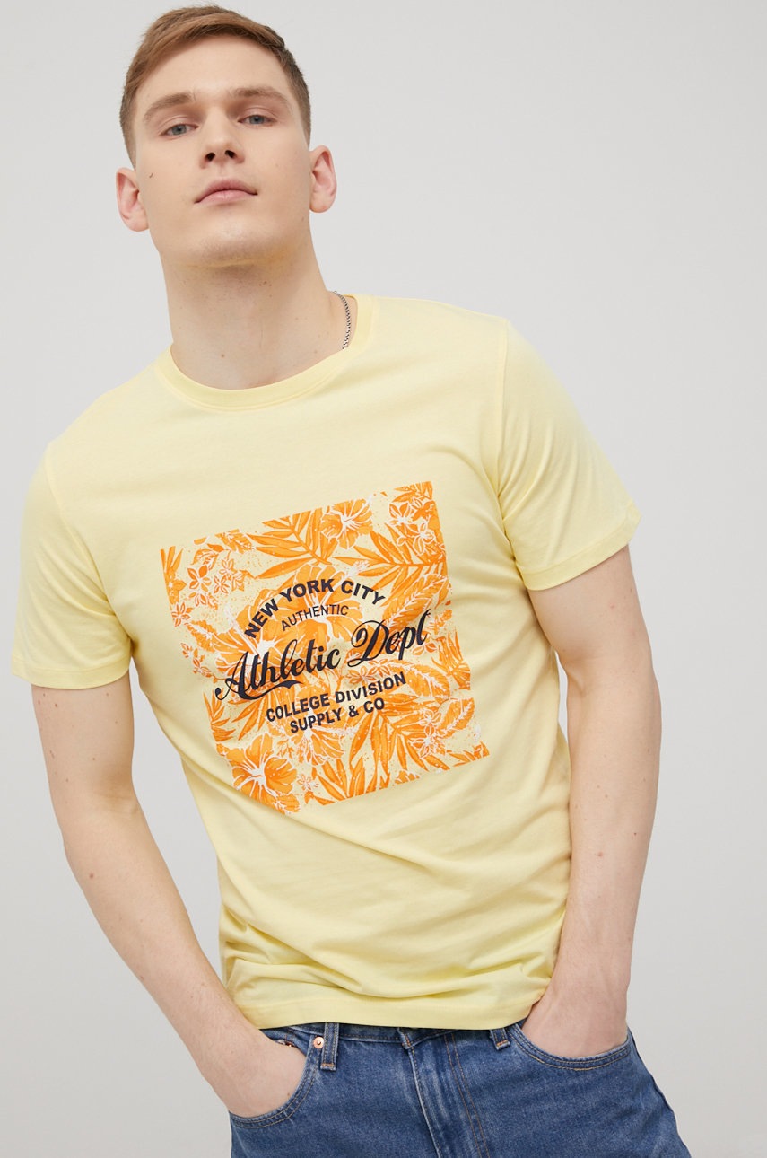 

Памучна тениска Produkt by Jack & Jones в бежово с принт, Бежов