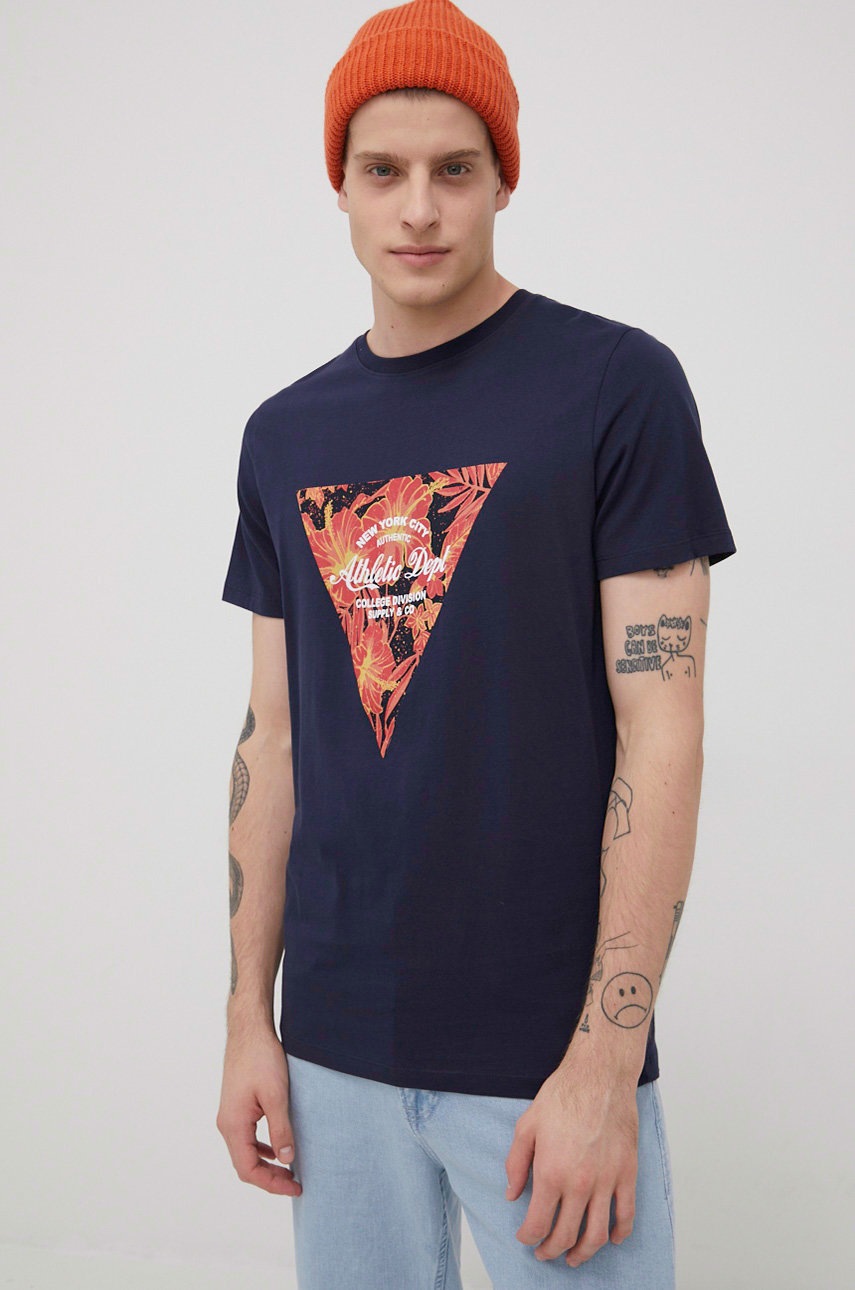 

Памучна тениска Produkt by Jack & Jones в тъмносиньо с принт, Тъмносин