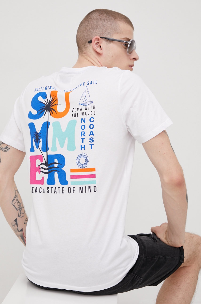 

Памучна тениска Produkt by Jack & Jones в бяло с принт, Бял