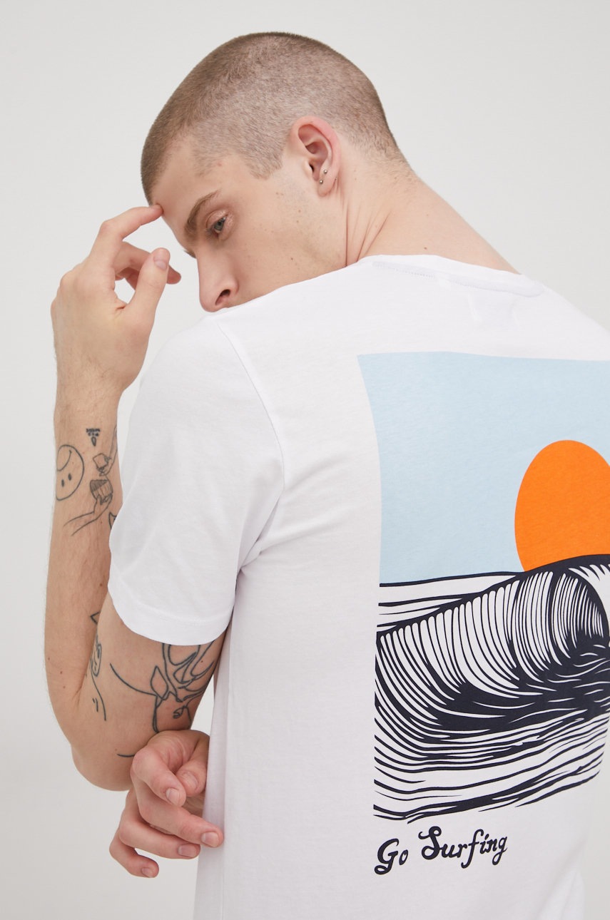 

Памучна тениска Produkt by Jack & Jones в бяло с принт, Бял