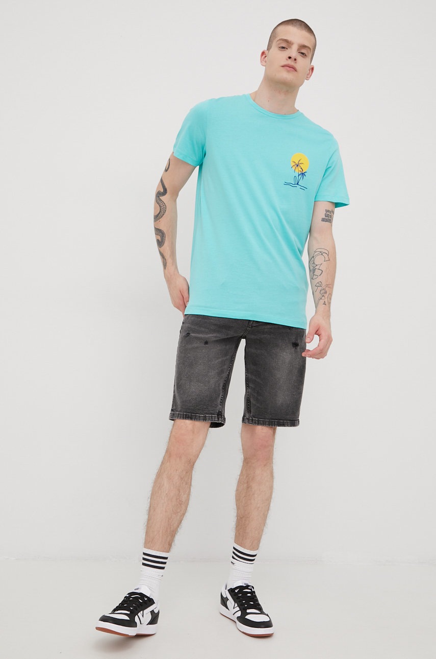 

Хлопковая футболка Produkt by Jack & Jones цвет бирюзовый с принтом