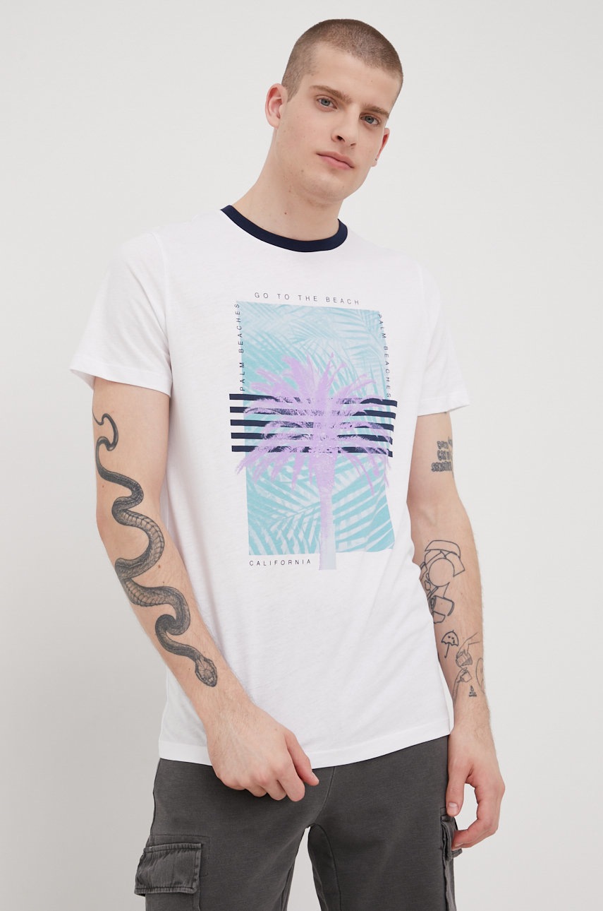 

Памучна тениска Produkt by Jack & Jones в бяло с принт, Бял