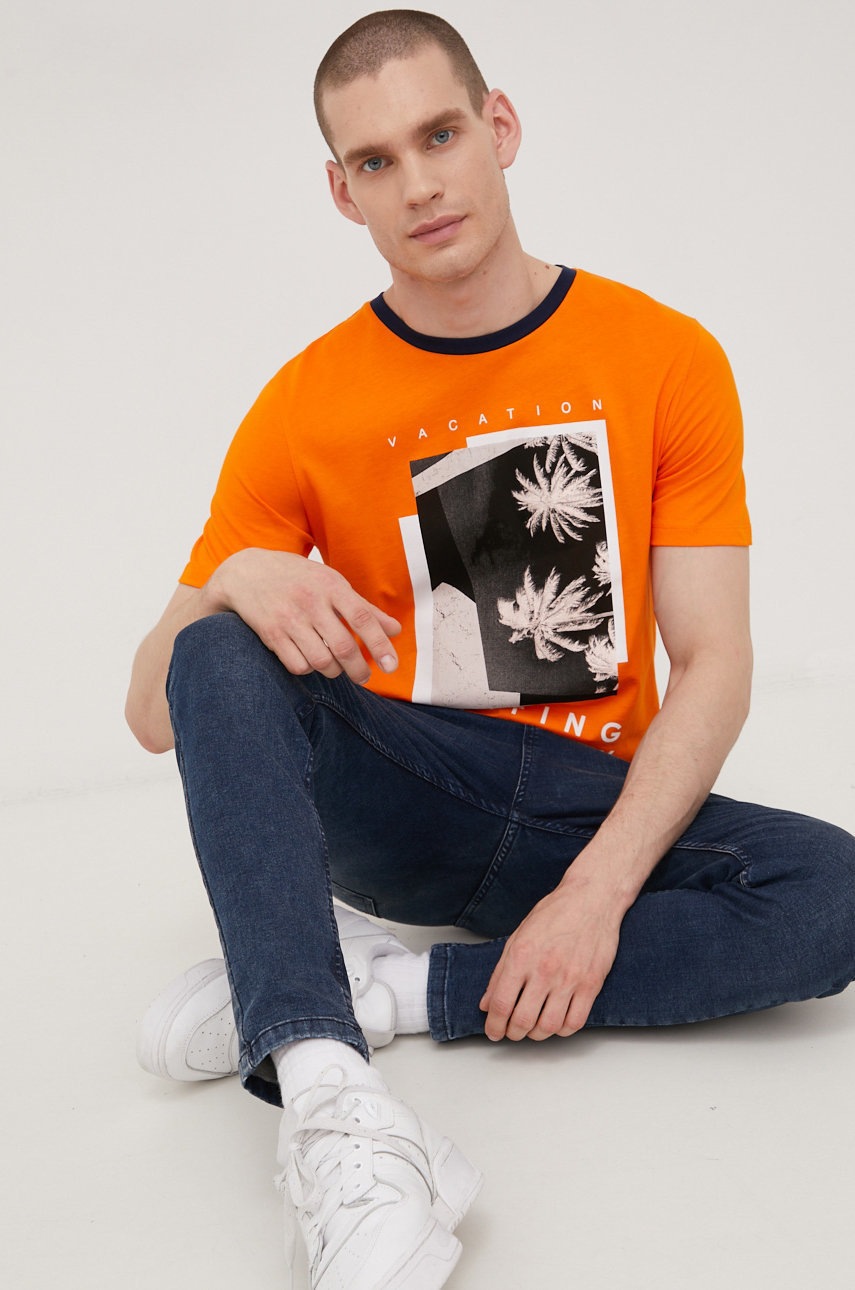 

Памучна тениска Produkt by Jack & Jones в оранжево с принт, Оранжев