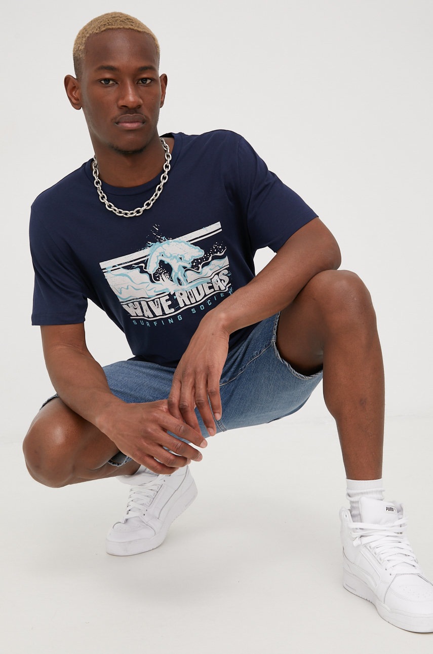 

Памучна тениска Produkt by Jack & Jones в тъмносиньо с принт, Тъмносин