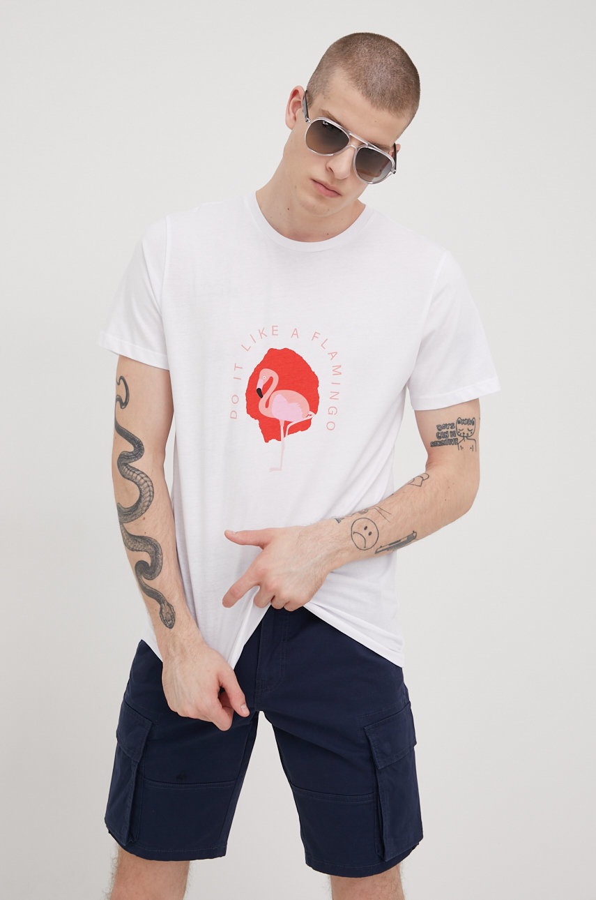 

Памучна тениска Produkt by Jack & Jones в бяло с принт, Бял