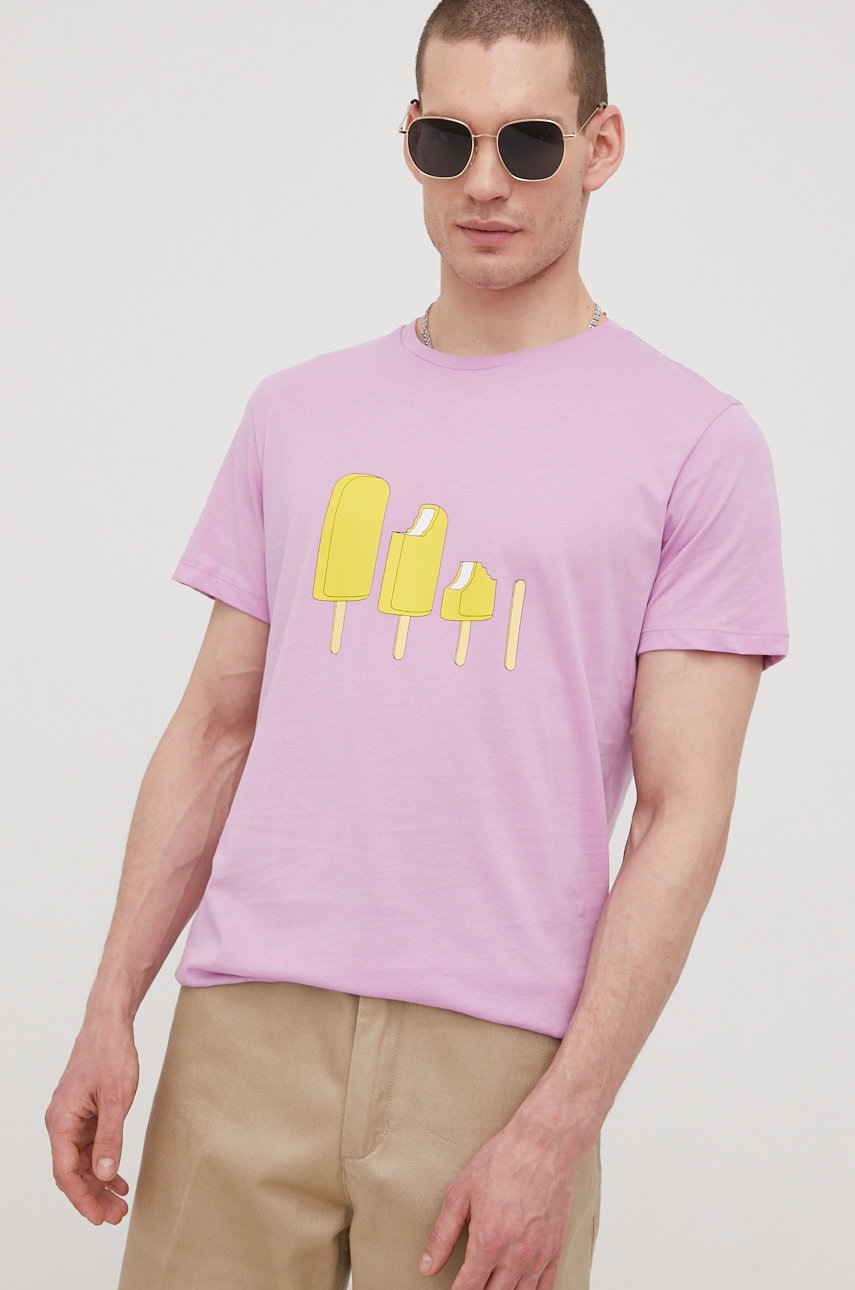 

Памучна тениска Produkt by Jack & Jones в лилаво с принт, Виолетов