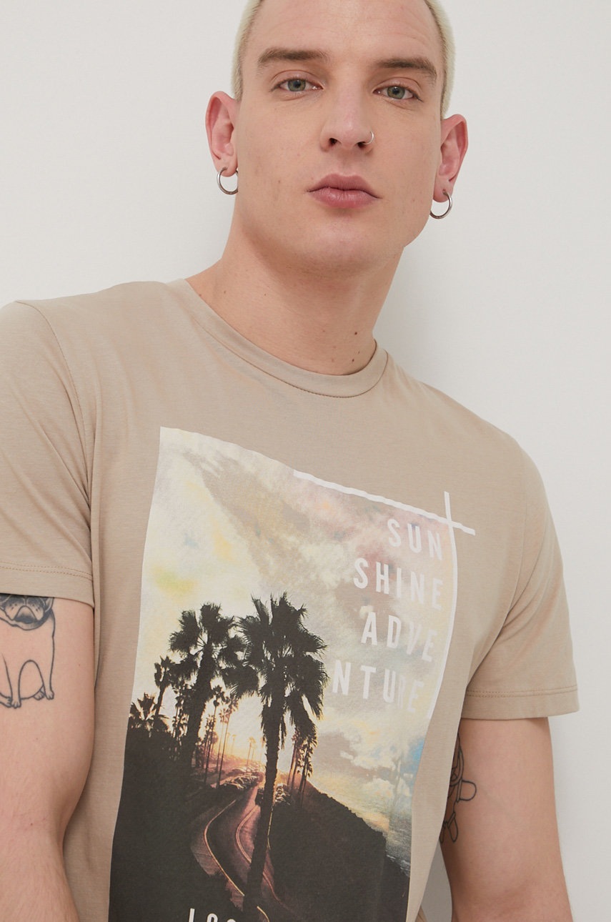 

Памучна тениска Produkt by Jack & Jones в бежово с принт, Бежов
