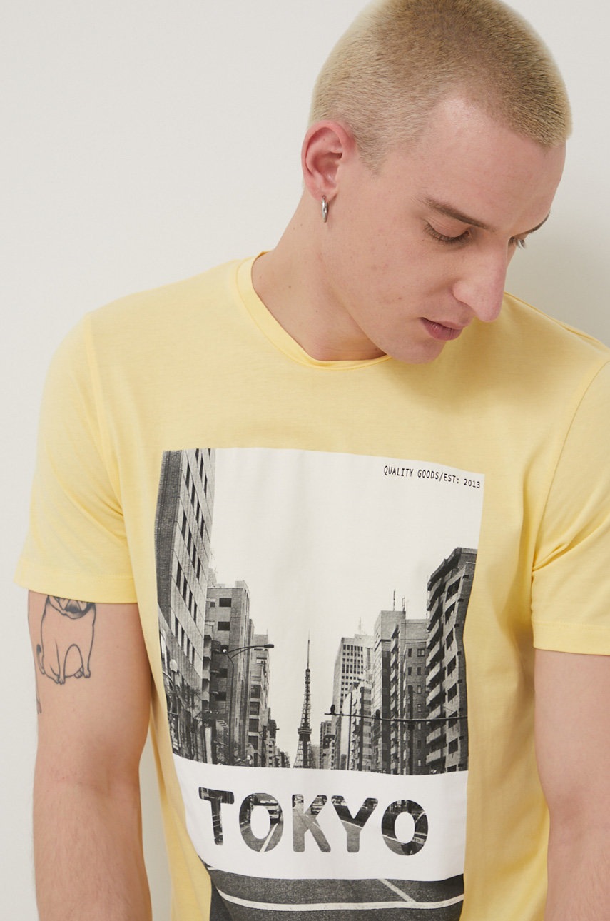 

Бавовняна футболка Produkt by Jack & Jones колір бежевий з принтом