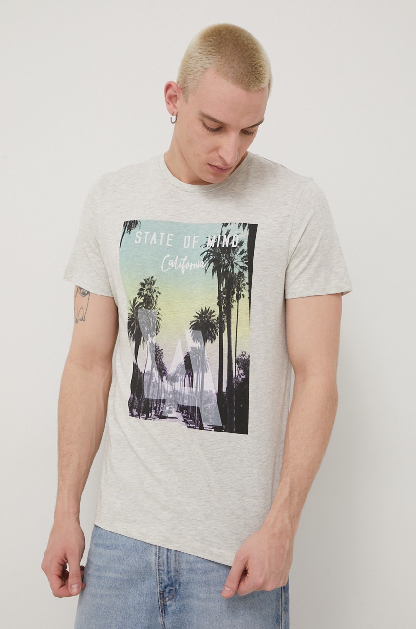 

Тениска Produkt by Jack & Jones мъжки в сиво с принт, Сив