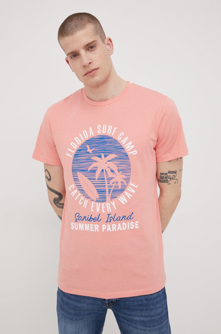 

Памучна тениска Produkt by Jack & Jones в оранжево с принт, Оранжев