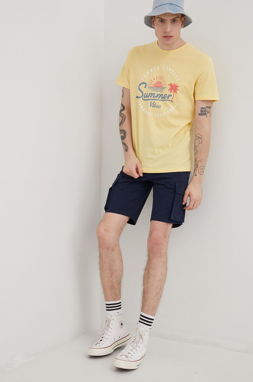 Produkt by Jack & Jones tricou din bumbac culoarea bej, cu imprimeu