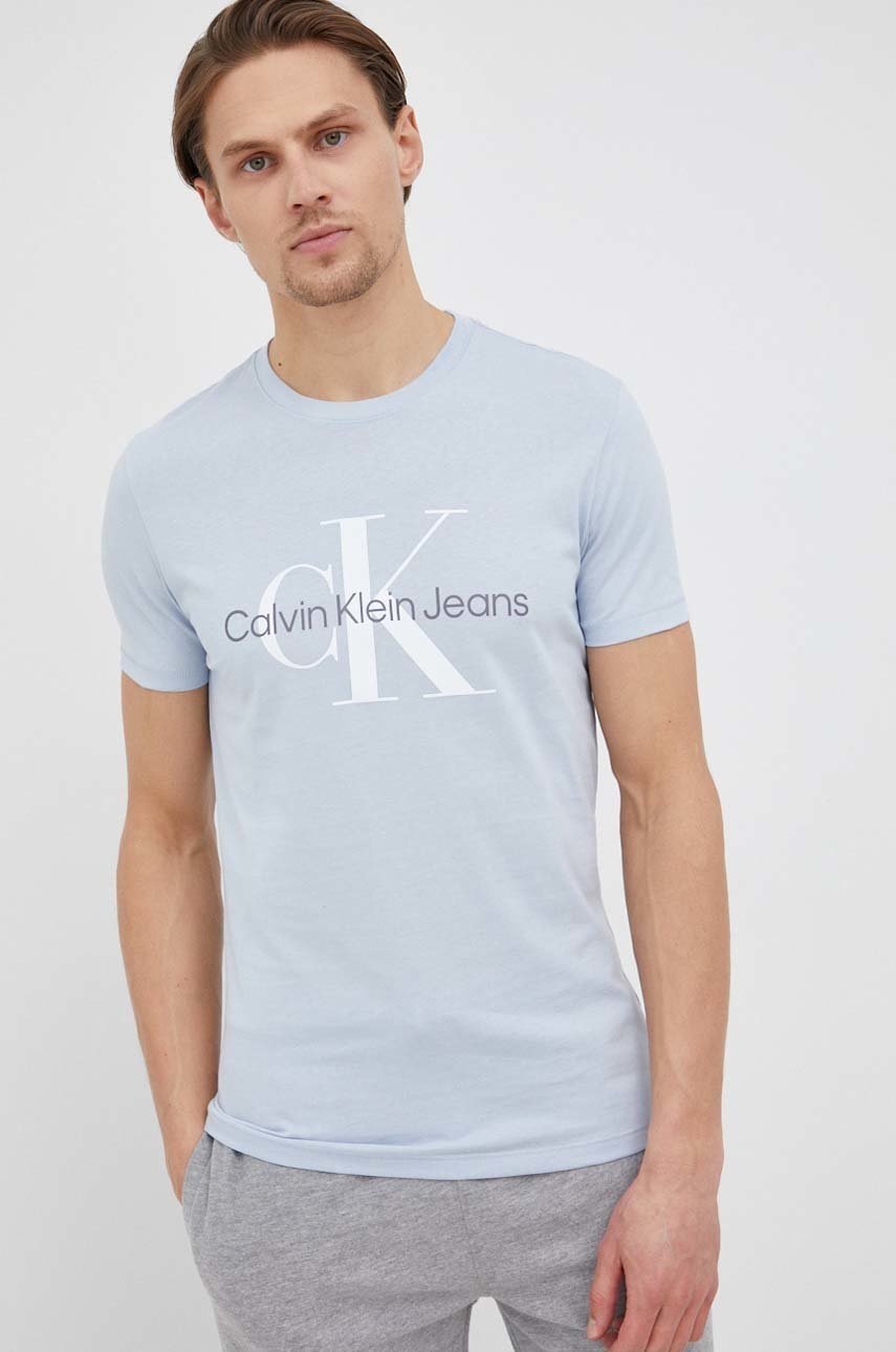 

Памучна тениска Calvin Klein Jeans с принт, Син
