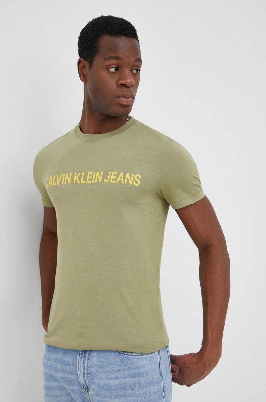 

Памучна тениска Calvin Klein Jeans в зелено с принт, Зелен