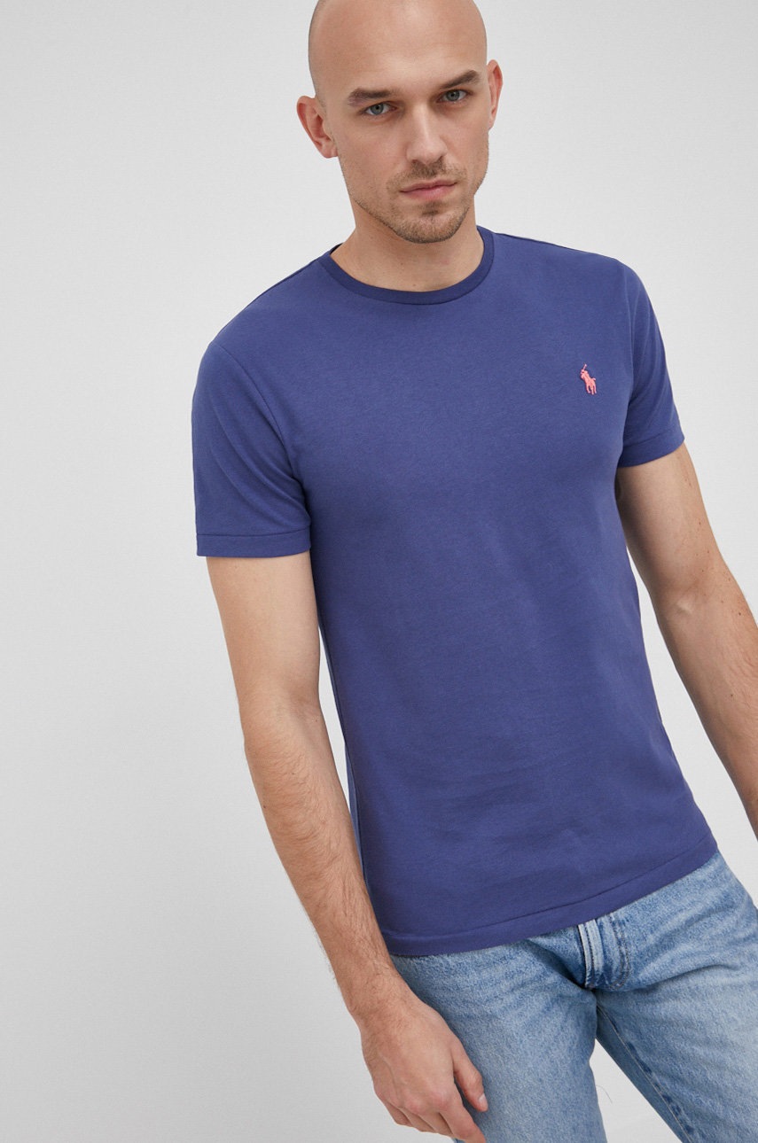 

Памучна тениска Polo Ralph Lauren с изчистен дизайн, Син