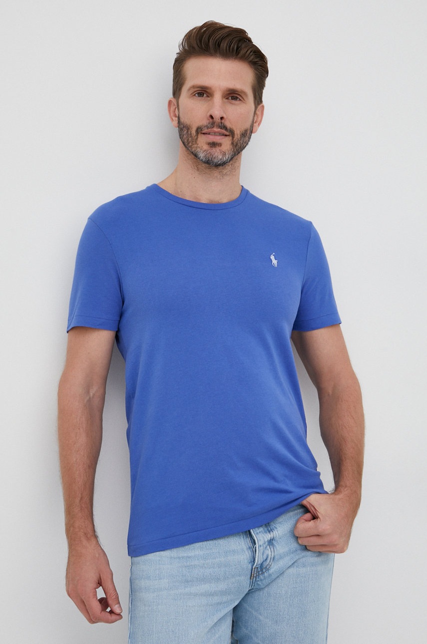 

Памучна тениска Polo Ralph Lauren с изчистен дизайн, Син