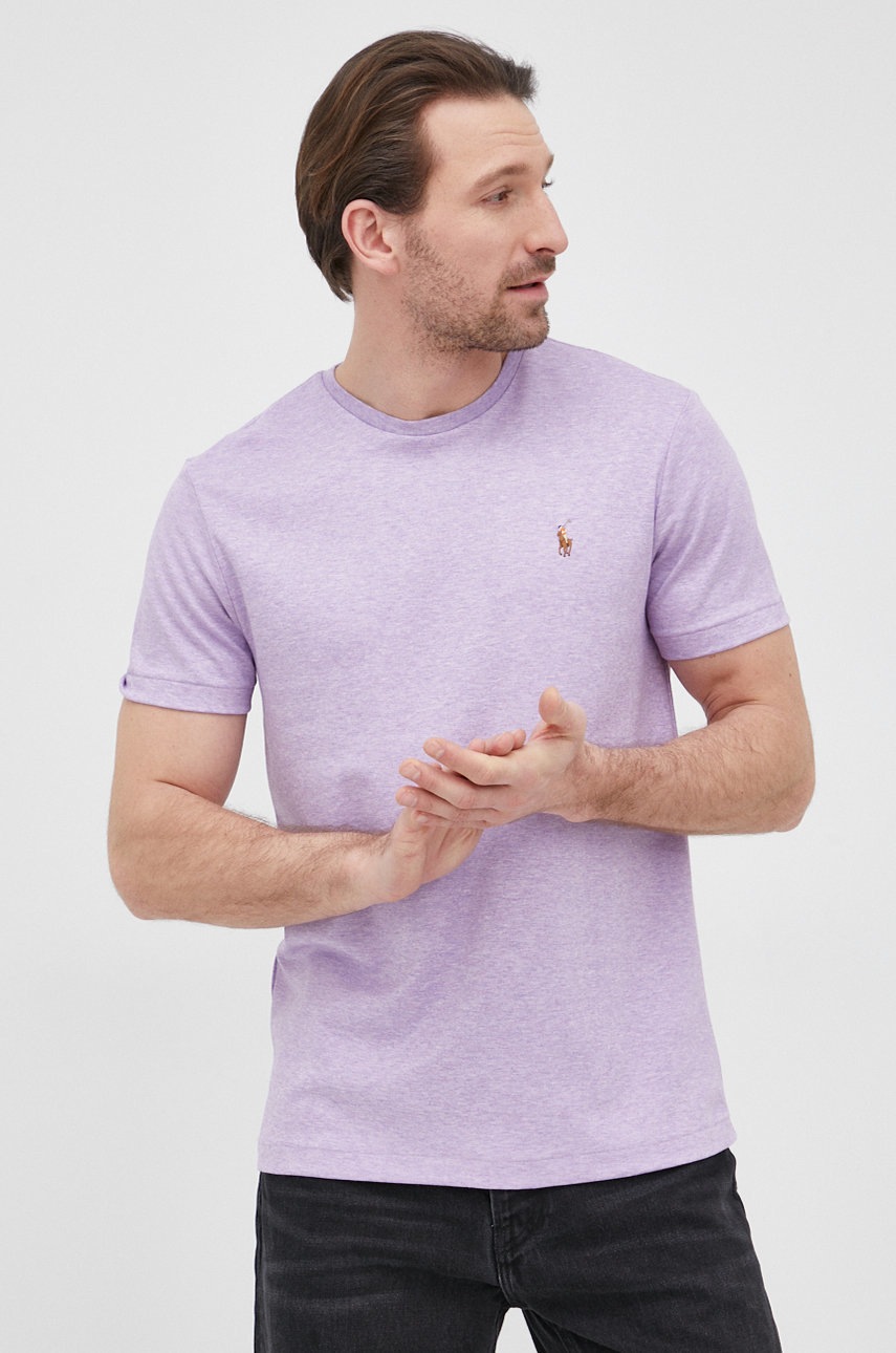 

Памучна тениска Polo Ralph Lauren в лилаво меланж на, Виолетов