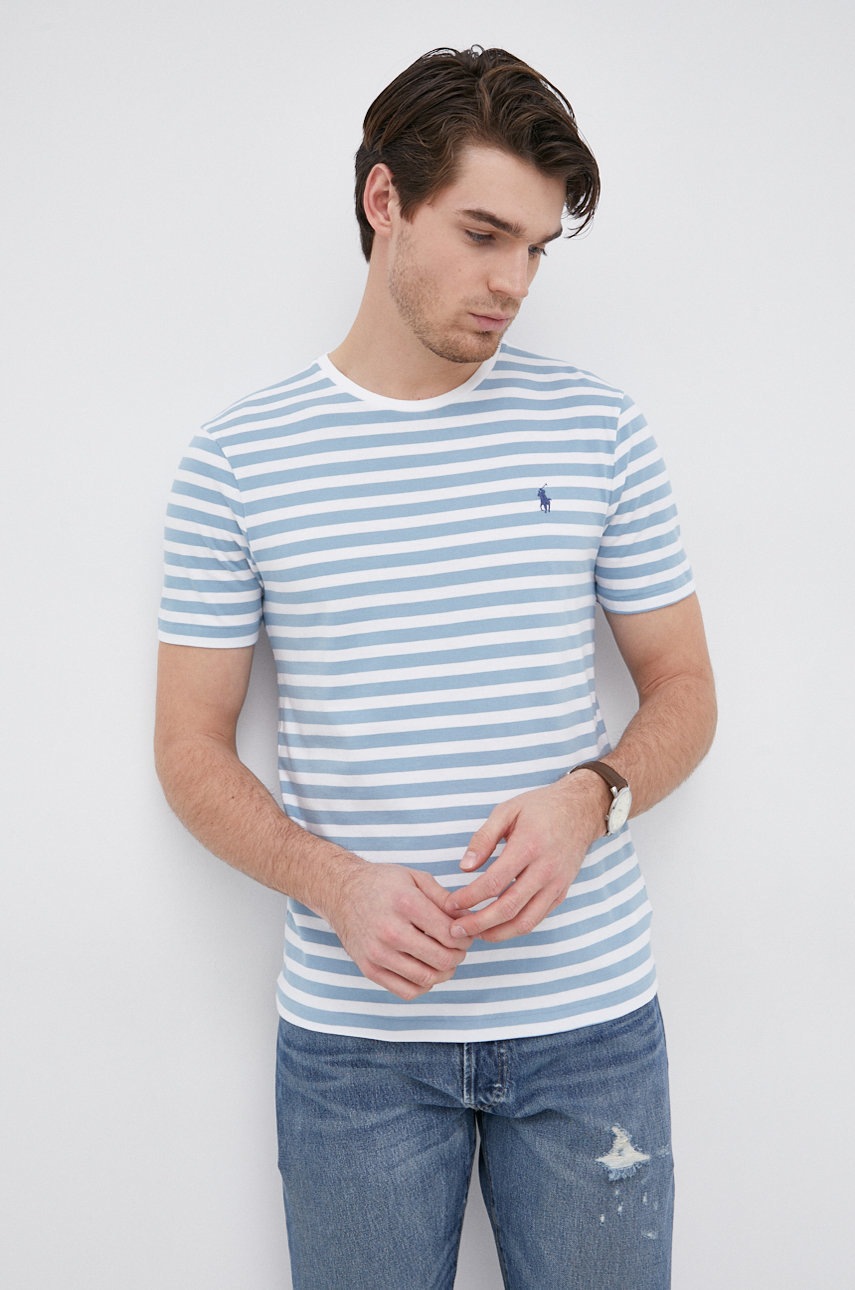 

Памучна тениска Polo Ralph Lauren с десен, Син
