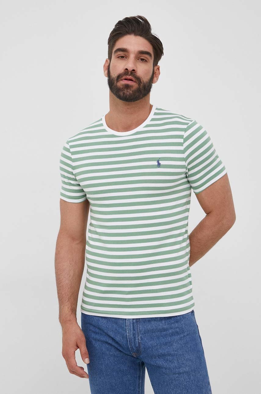 

Памучна тениска Polo Ralph Lauren в зелено с десен, Зелен