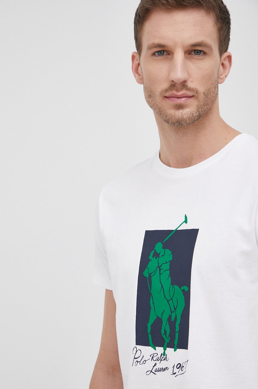 

Памучна тениска Polo Ralph Lauren в бяло с принт, Бял