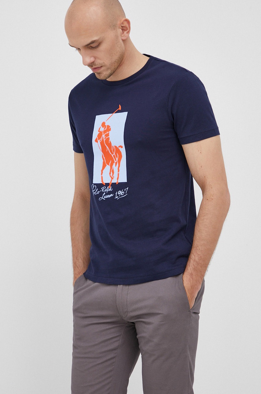 

Памучна тениска Polo Ralph Lauren в тъмносиньо с принт, Тъмносин